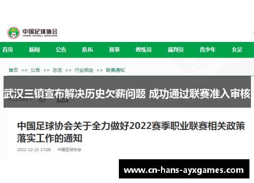 武汉三镇宣布解决历史欠薪问题 成功通过联赛准入审核